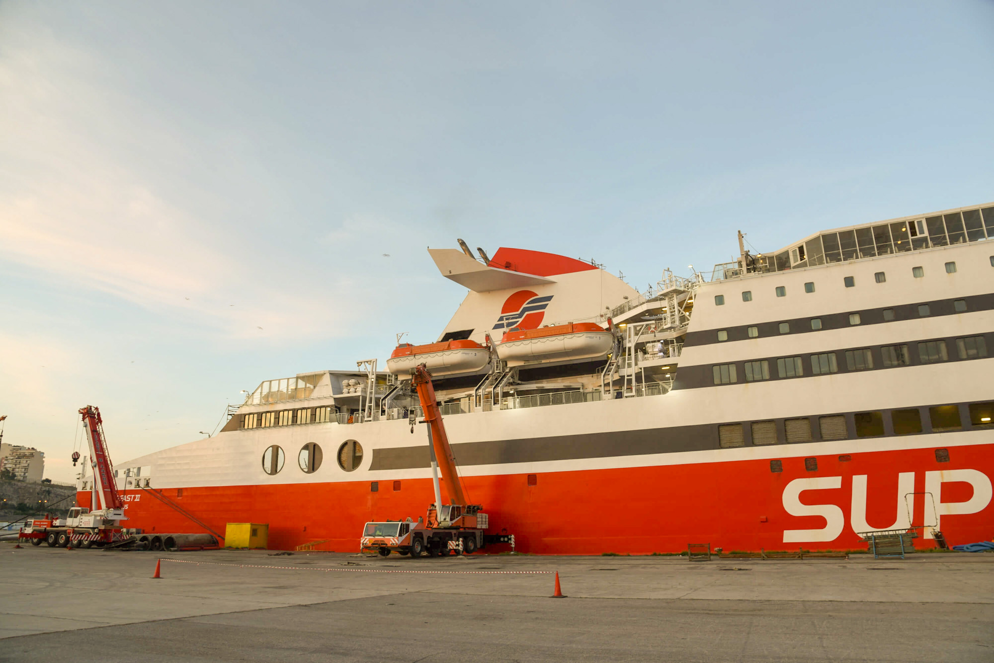 Superfast XI alongside the dock during scrubber retrofit
