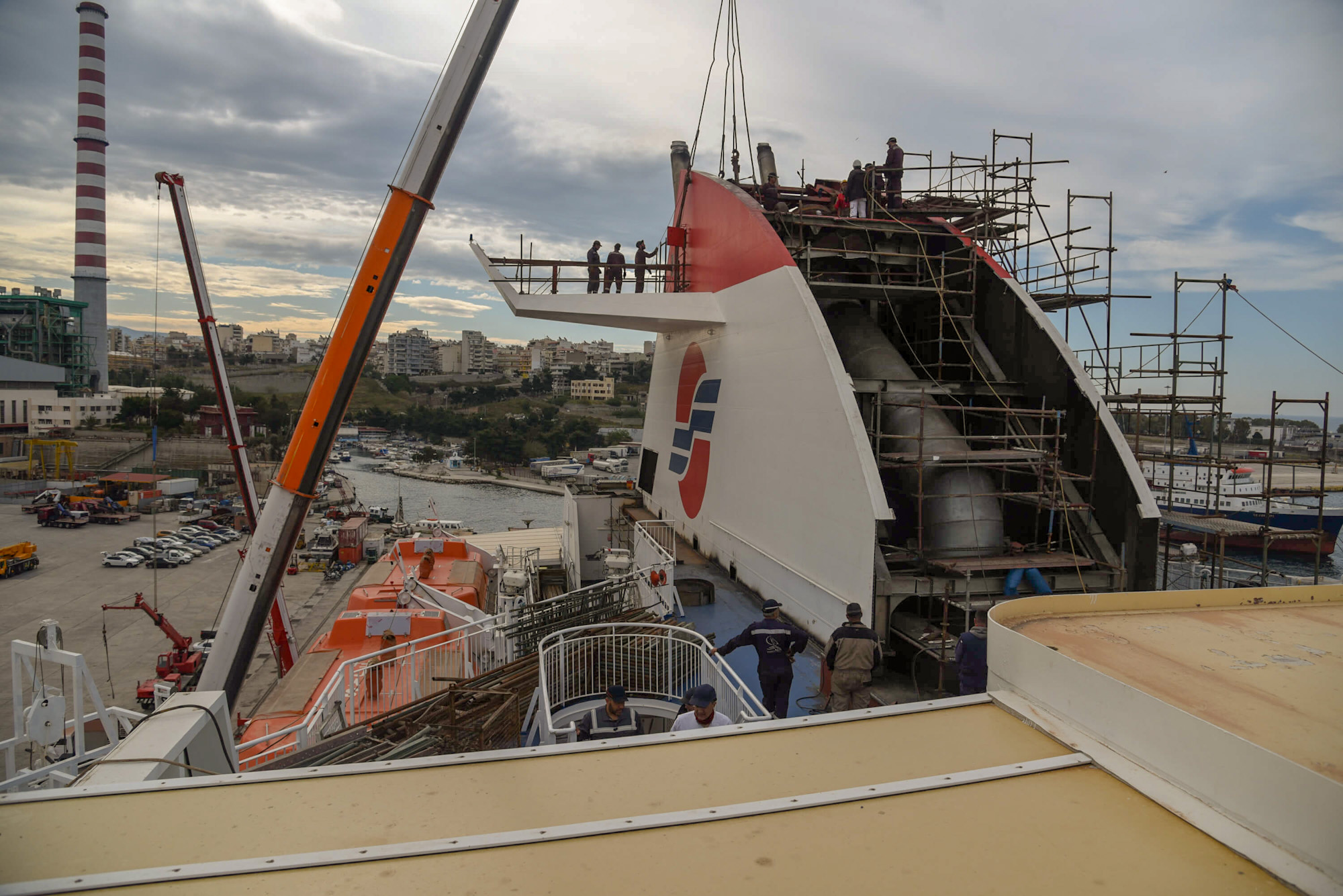 Funnel work in progress at Perama drydock